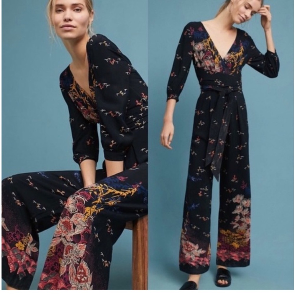 Anthropologie Floral Black Jumpsuit